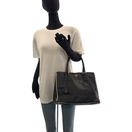 PRADA Tote Bag BN1875 leather black Safiano punching Triangle With logo