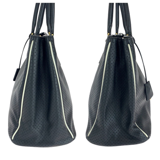 PRADA Tote Bag BN1875 leather black Safiano punching Triangle With logo