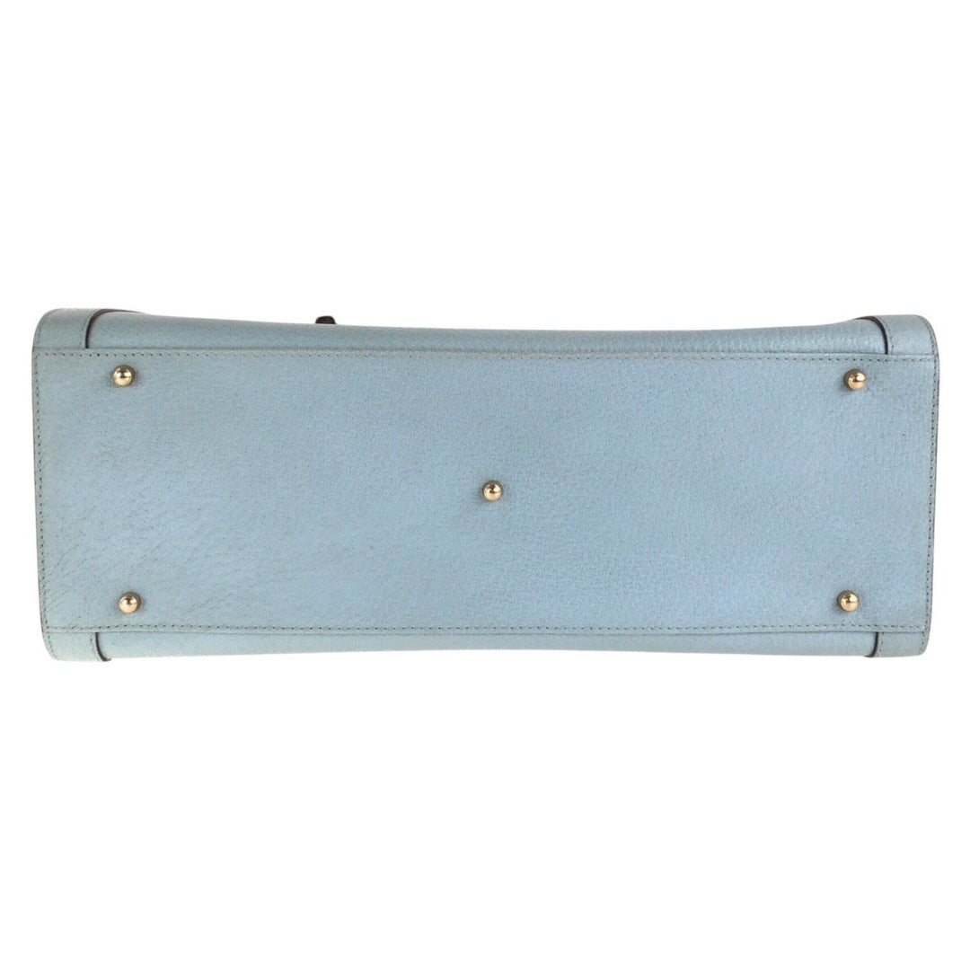 GUCCI Tote Bag 002 8260 leather Light Blue Gold Metal Bamboo Diana