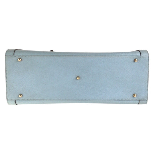 GUCCI Tote Bag 002 8260 leather Light Blue Gold Metal Bamboo Diana