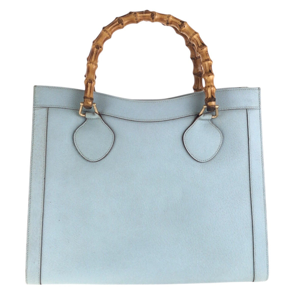 GUCCI Tote Bag 002 8260 leather Light Blue Gold Metal Bamboo Diana