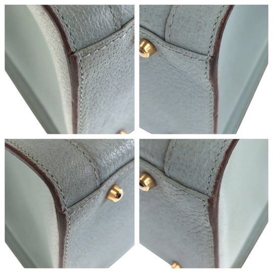 GUCCI Tote Bag 002 8260 leather Light Blue Gold Metal Bamboo Diana