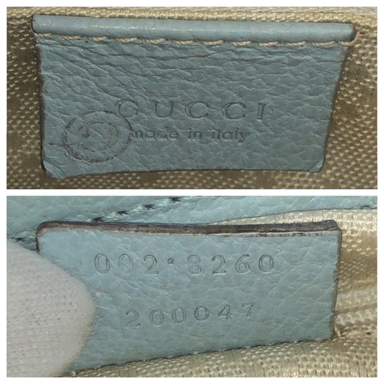 GUCCI Tote Bag 002 8260 leather Light Blue Gold Metal Bamboo Diana