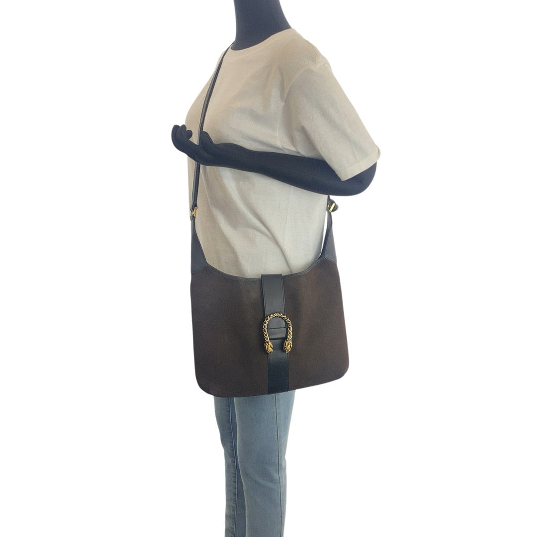 GUCCI Shoulder Bag 001 4067 Suede, Leather Brown Gold Metal Duonisos Women(Unisex) Used Authentic