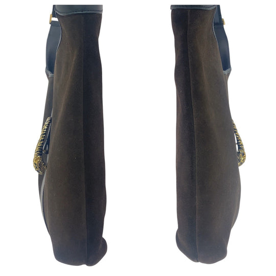 GUCCI Shoulder Bag 001 4067 Suede, Leather Brown Gold Metal Duonisos Women(Unisex) Used Authentic