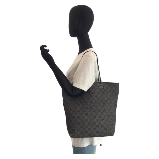 GUCCI Tote Bag 31243 GG canvas, leather Black black Tote Bag Shoulder Bag Women Used Authentic