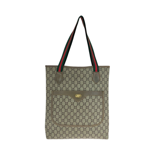 GUCCI Tote Bag GG Supreme Canvas beige Old Gucci Shelly Line GG plus