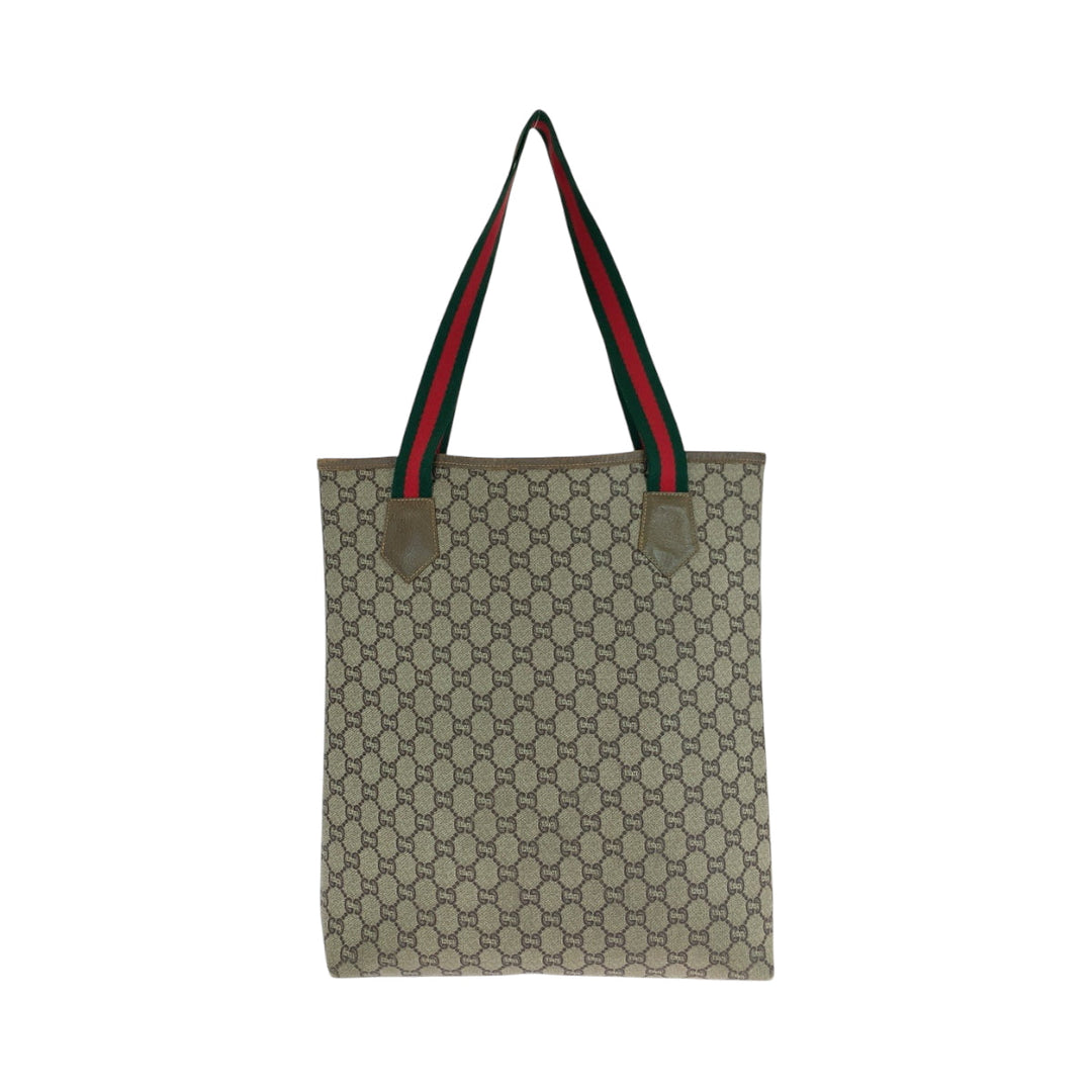 GUCCI Tote Bag GG Supreme Canvas beige Old Gucci Shelly Line GG plus
