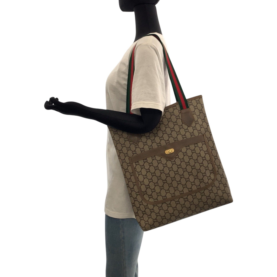 GUCCI Tote Bag GG Supreme Canvas beige Old Gucci Shelly Line GG plus
