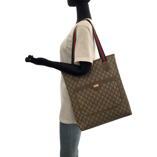 GUCCI Tote Bag GG Supreme Canvas beige Old Gucci Shelly Line GG plus
