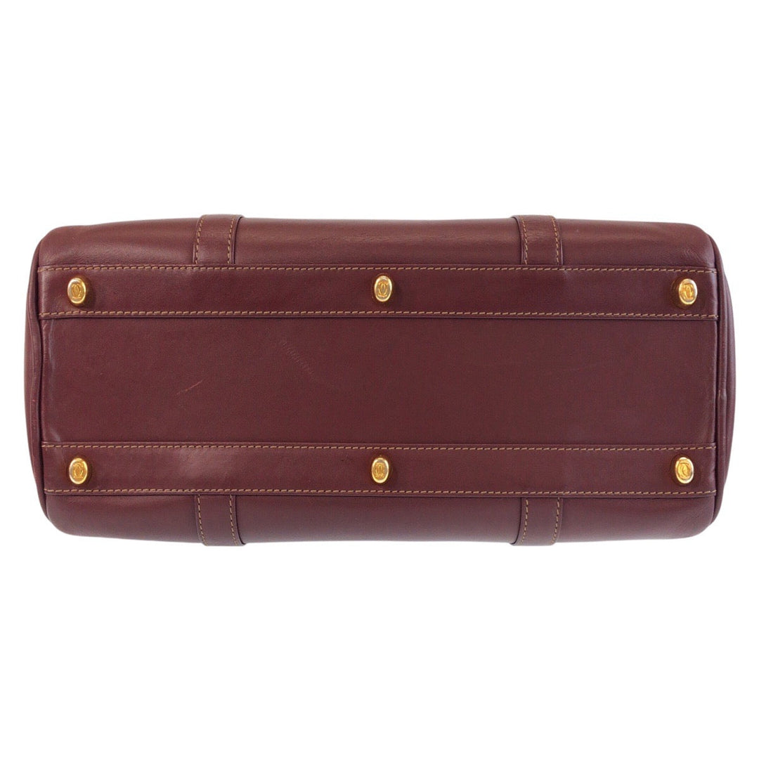 CARTIER Handbag leather Bordeaux Gold Metal Must Line