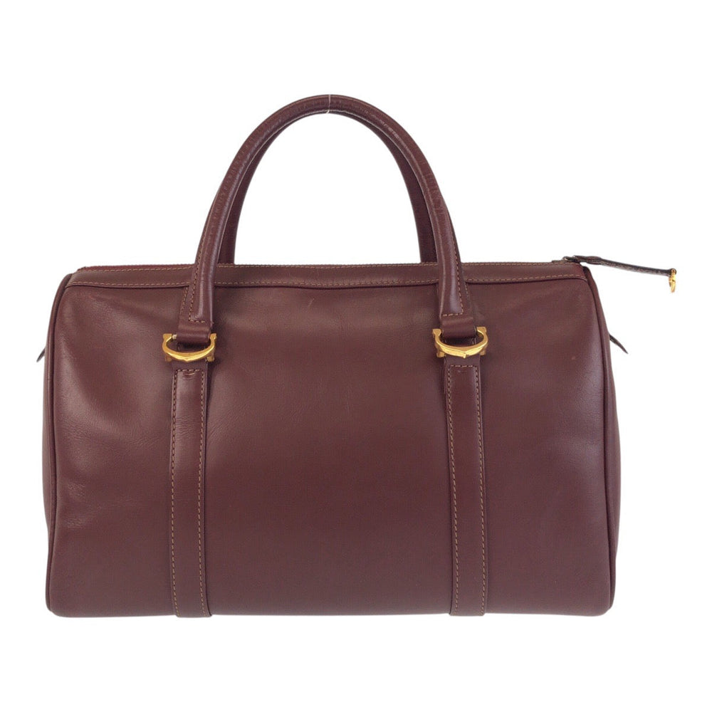 CARTIER Handbag leather Bordeaux Gold Metal Must Line