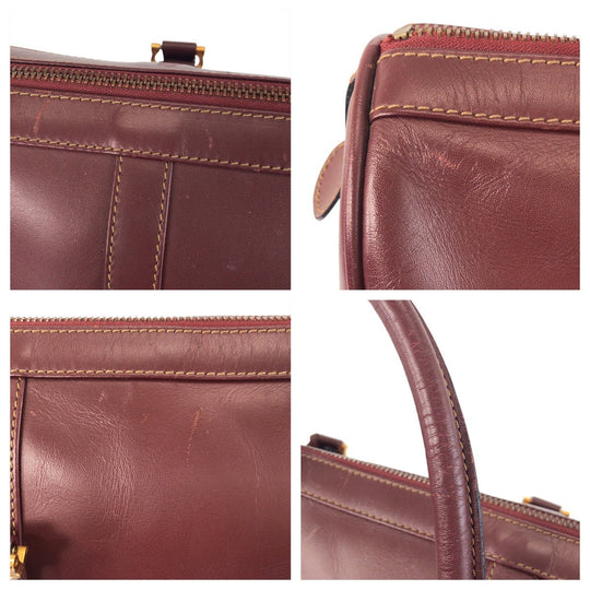 CARTIER Handbag leather Bordeaux Gold Metal Must Line