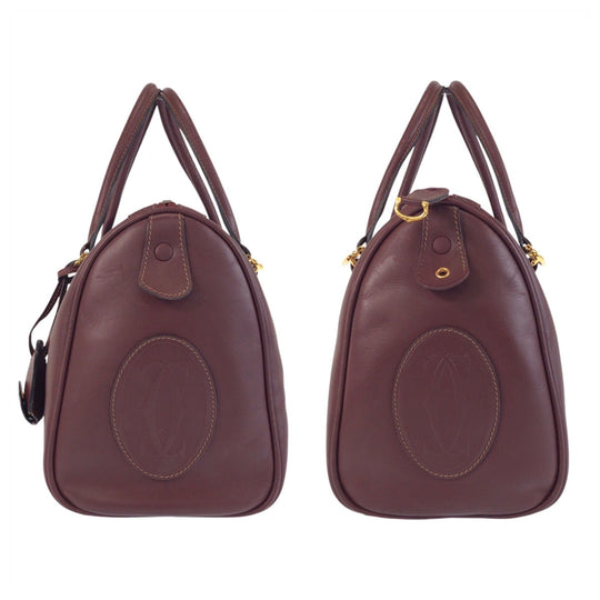 CARTIER Handbag leather Bordeaux Gold Metal Must Line