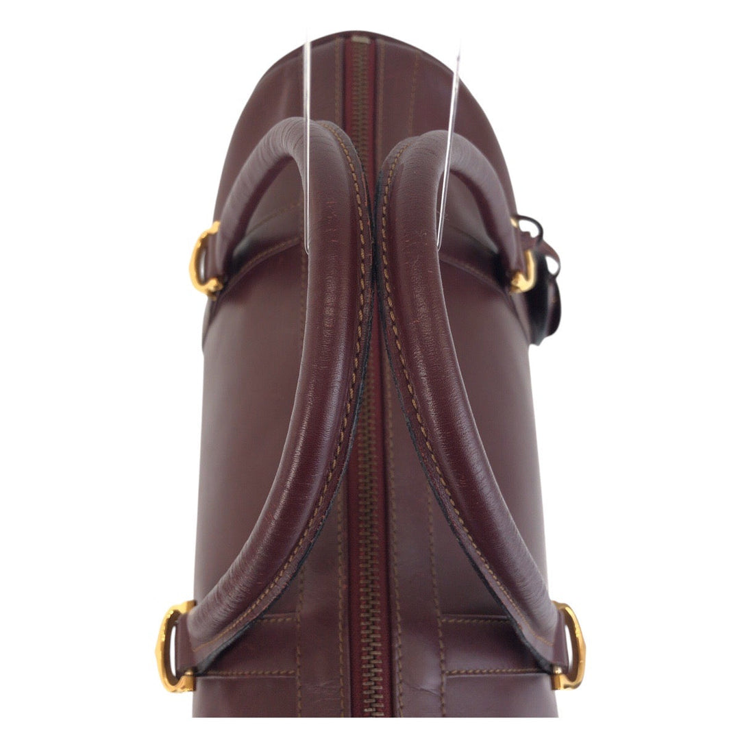 CARTIER Handbag leather Bordeaux Gold Metal Must Line