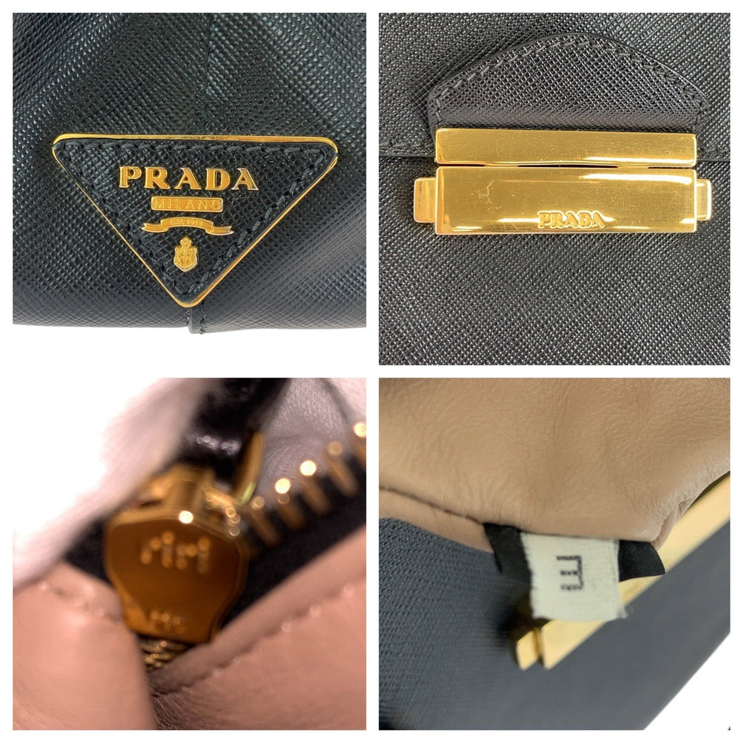 PRADA Handbag leather Black GoldMetal Safiano