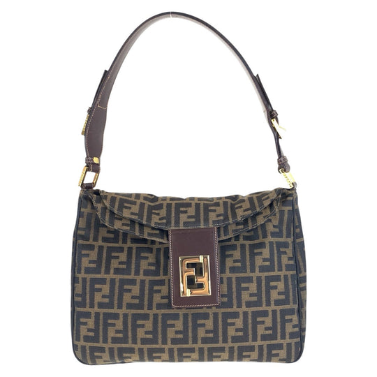 FENDI Shoulder Bag canvas Brown Gold Metal Zucca