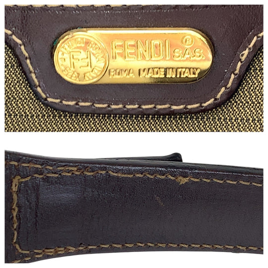 FENDI Shoulder Bag canvas Brown Gold Metal Zucca