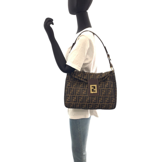 FENDI Shoulder Bag canvas Brown Gold Metal Zucca