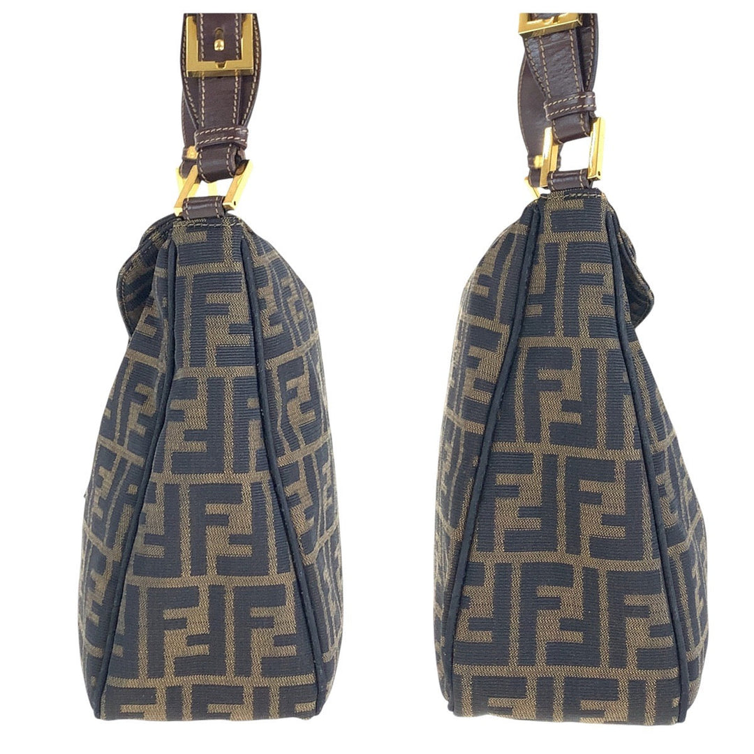 FENDI Shoulder Bag canvas Brown Gold Metal Zucca
