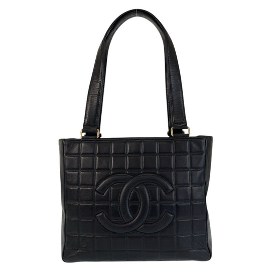 CHANEL Tote Bag lambskin black Chocolate bar COCO Mark