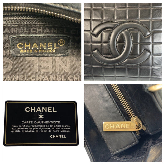 CHANEL Tote Bag lambskin black Chocolate bar COCO Mark