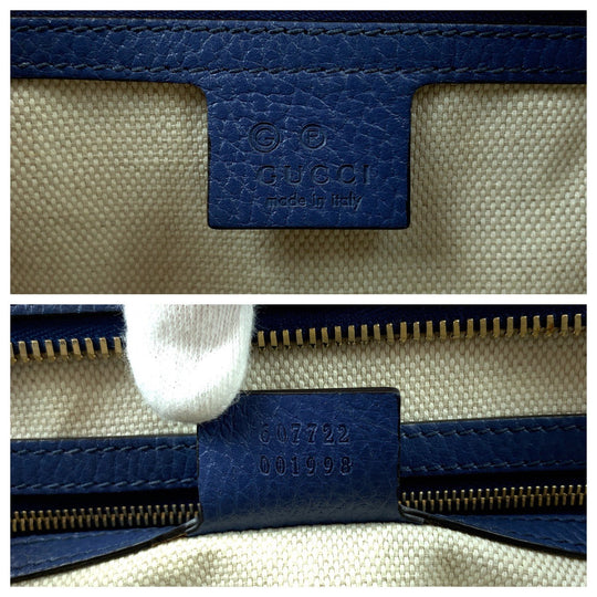 GUCCI Handbag 607722 leather blue Soho logo