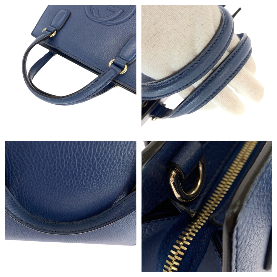 GUCCI Handbag 607722 leather blue Soho logo