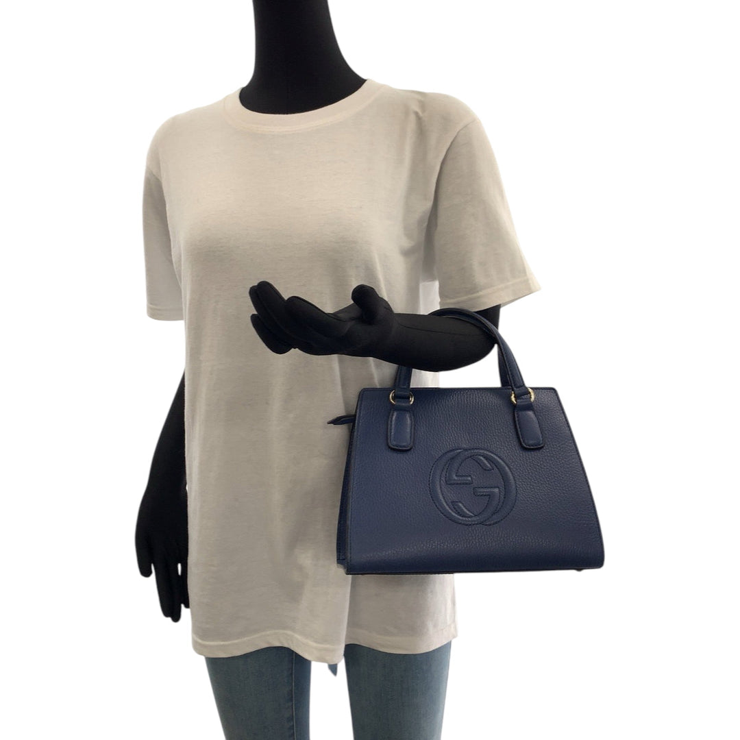 GUCCI Handbag 607722 leather blue Soho logo