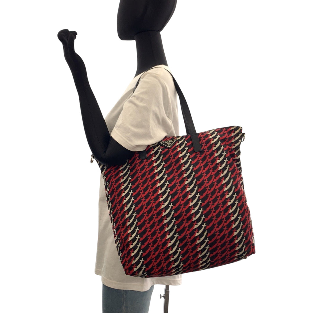 PRADA Tote Bag B4696P Nylon Red Test Triangle With logo knife