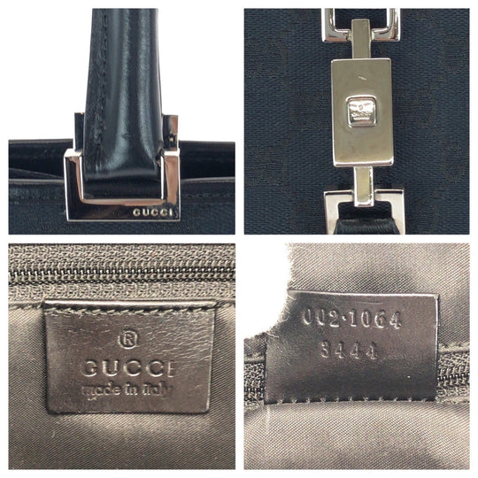 GUCCI Tote Bag 002 1064 GG canvas Black SilverMetal Jackie