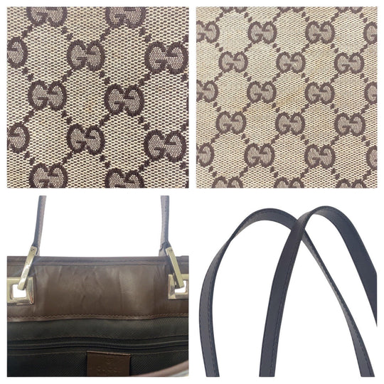 GUCCI Tote Bag 31243 GG canvas, leather Beige Brown Gold Metal Tote Bag Shoulder Bag Women Used Authentic