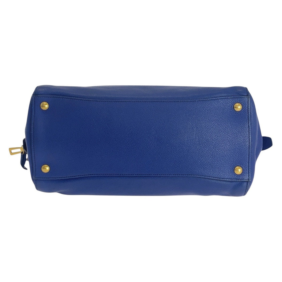 PRADA Handbag leather blue Witte Loglein Triangle With logo