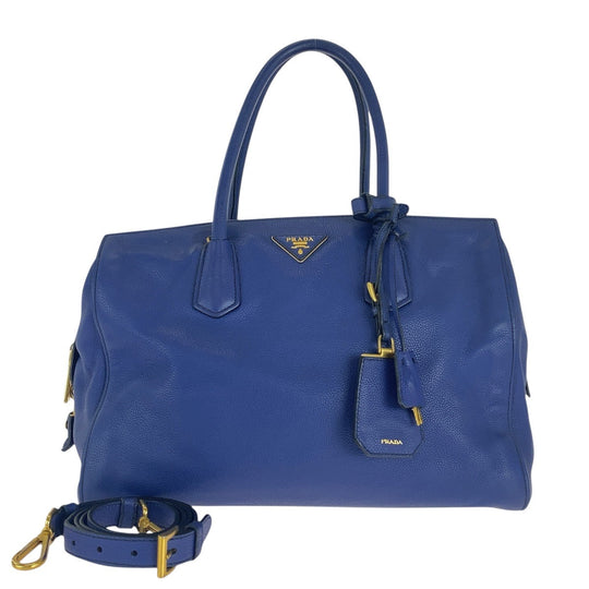PRADA Handbag leather blue Witte Loglein Triangle With logo