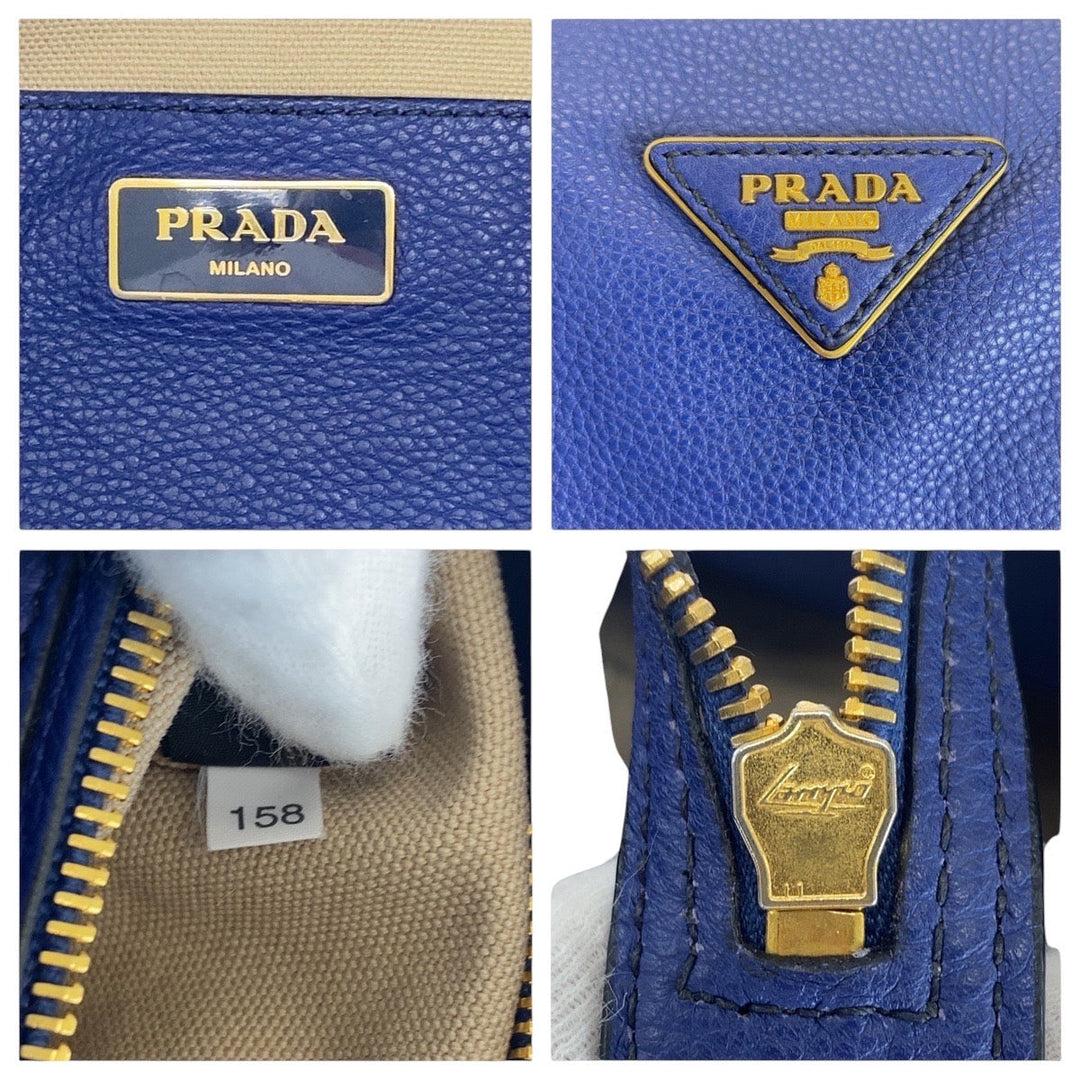 PRADA Handbag leather blue Witte Loglein Triangle With logo