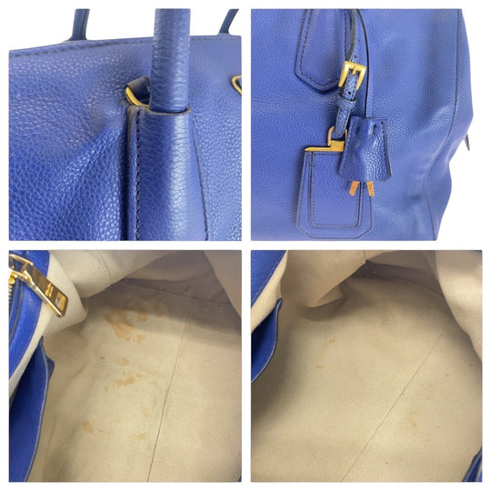 PRADA Handbag leather blue Witte Loglein Triangle With logo