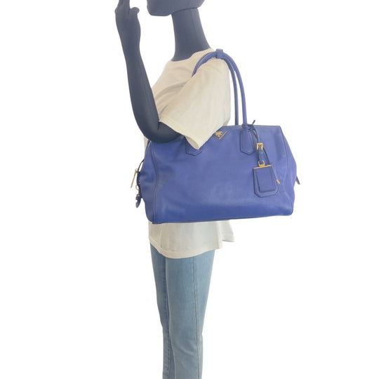 PRADA Handbag leather blue Witte Loglein Triangle With logo