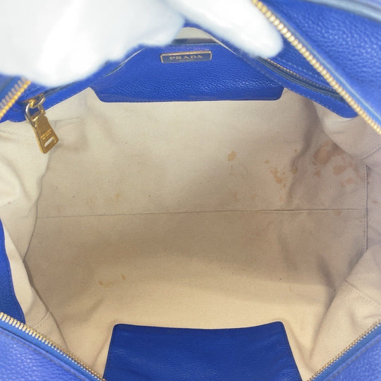 PRADA Handbag leather blue Witte Loglein Triangle With logo