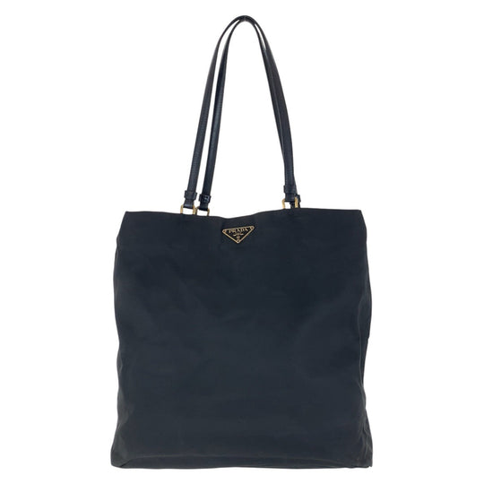 PRADA Tote Bag Nylon, Leather Black GoldMetal Tote Bag Shoulder Bag Test Triangle With logo Women Used Authentic