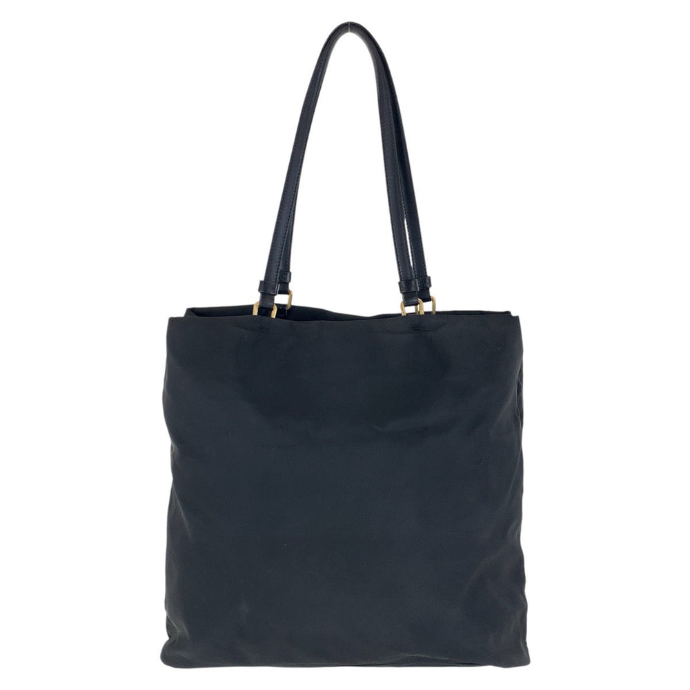 PRADA Tote Bag Nylon, Leather Black GoldMetal Tote Bag Shoulder Bag Test Triangle With logo Women Used Authentic