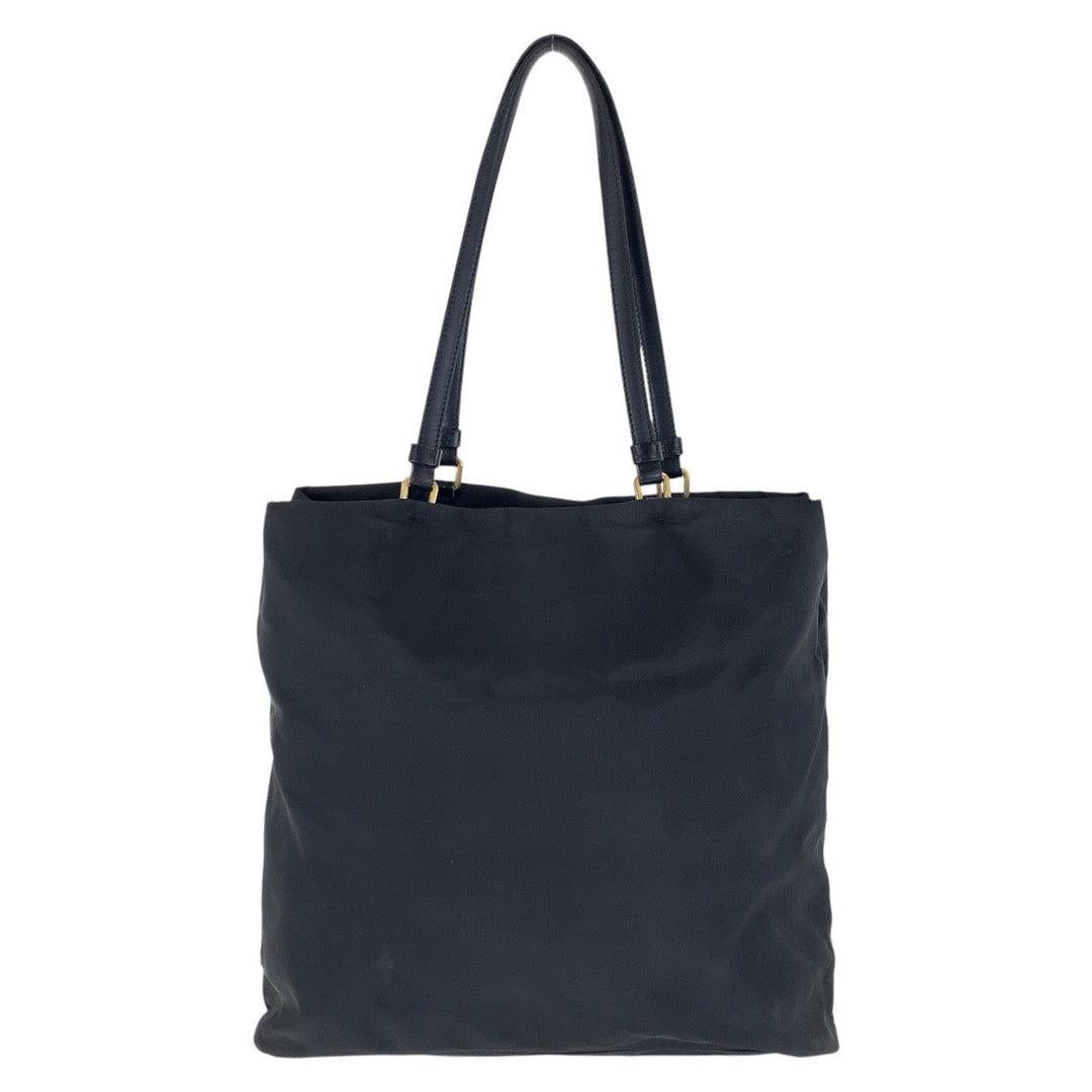 PRADA Tote Bag Nylon, Leather Black GoldMetal Tote Bag Shoulder Bag Test Triangle With logo Women Used Authentic