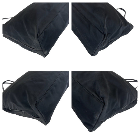 PRADA Tote Bag Nylon, Leather Black GoldMetal Tote Bag Shoulder Bag Test Triangle With logo Women Used Authentic