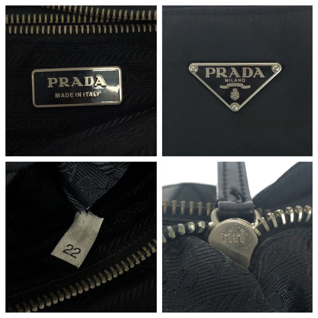 PRADA Tote Bag BN0686 Nylon Black SilverMetal Tote Bag Shoulder Bag Test Triangle With logo Women Used Authentic