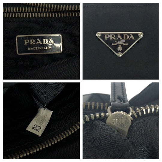 PRADA Tote Bag BN0686 Nylon Black SilverMetal Tote Bag Shoulder Bag Test Triangle With logo Women Used Authentic