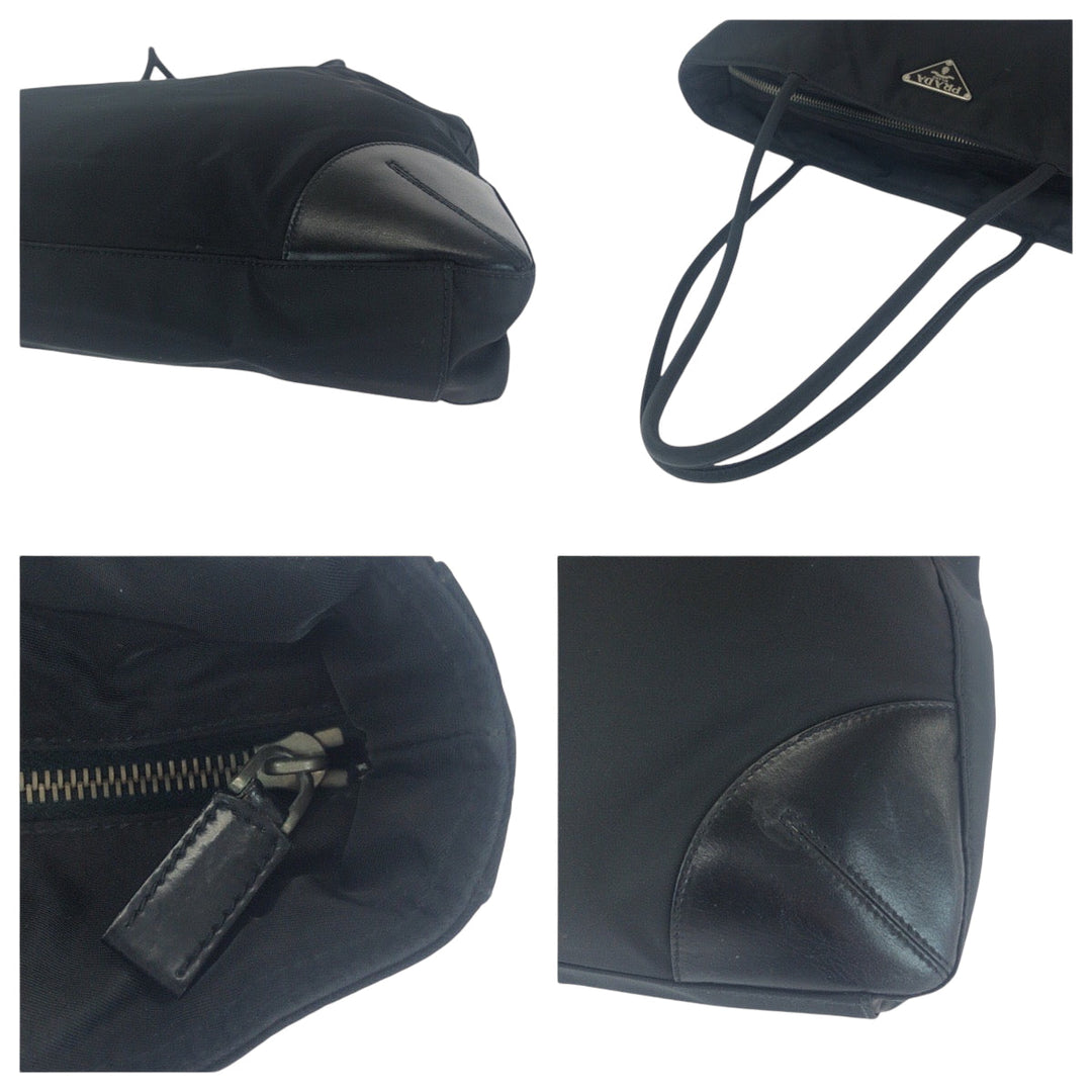 PRADA Tote Bag BN0686 Nylon Black SilverMetal Tote Bag Shoulder Bag Test Triangle With logo Women Used Authentic