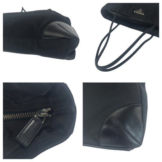 PRADA Tote Bag BN0686 Nylon Black SilverMetal Tote Bag Shoulder Bag Test Triangle With logo Women Used Authentic