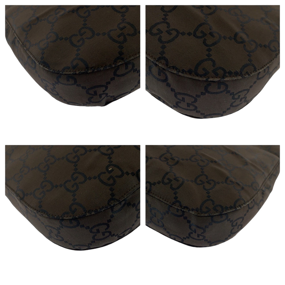 GUCCI Shoulder Bag 001 3166 Nylon Dark Brown SilverMetal One Shoulder Bag Women Used Authentic