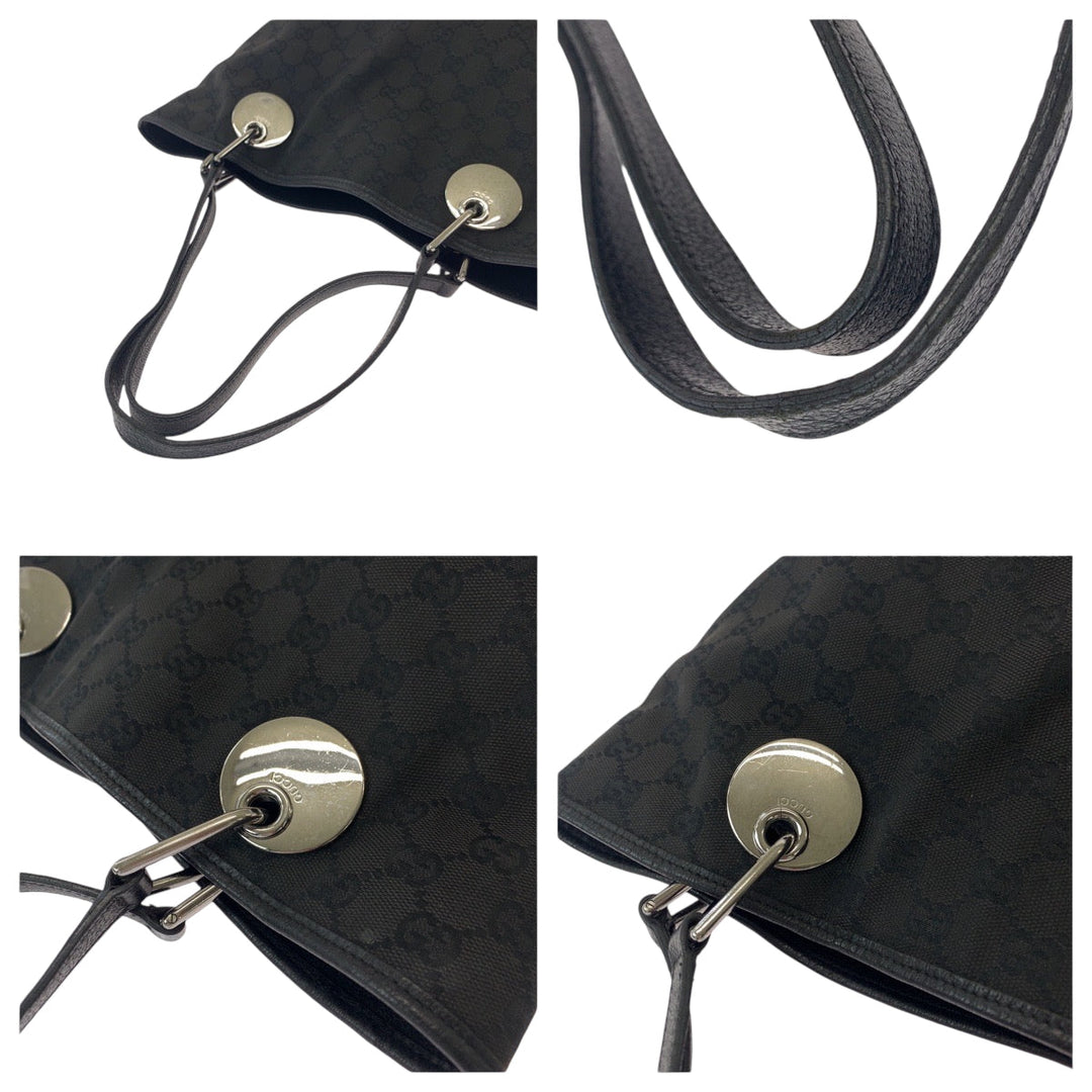 GUCCI Tote Bag 120836 GG canvas Black SilverMetal Tote Bag Shoulder Bag Women Used Authentic