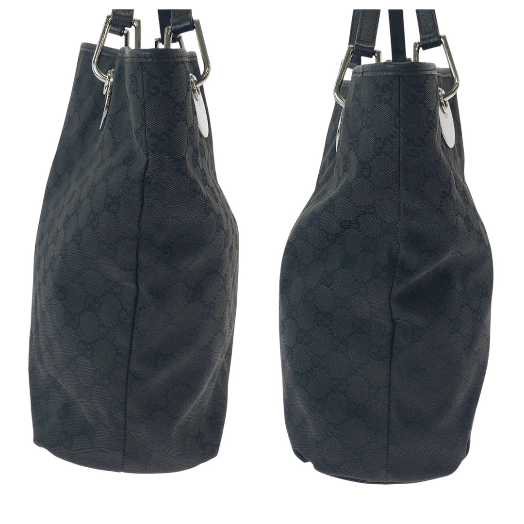 GUCCI Tote Bag 120836 GG canvas Black SilverMetal Tote Bag Shoulder Bag Women Used Authentic