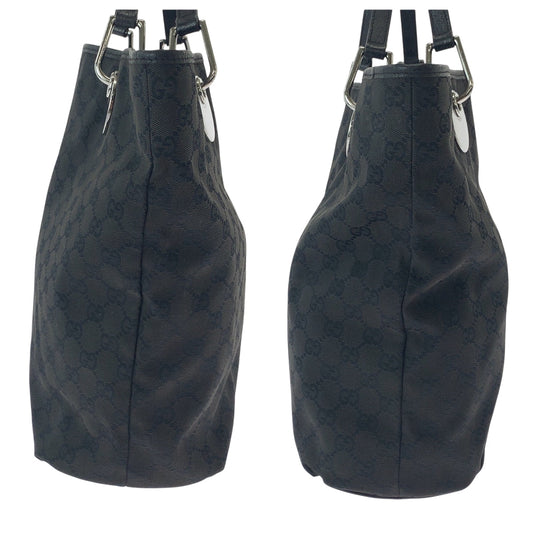 GUCCI Tote Bag 120836 GG canvas Black SilverMetal Tote Bag Shoulder Bag Women Used Authentic